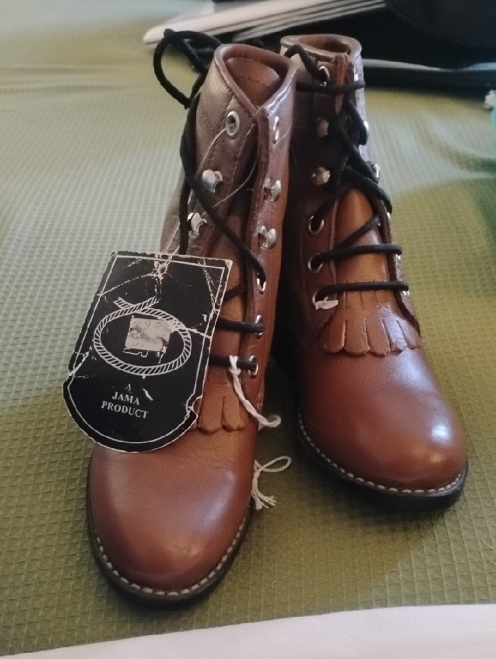 Old West Brown Kids Fringe Lace-Up Boots